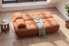 Modernes Schlafsofa ELYPSE 200cm rostbraun Chenillestoff 3-Sitzer Couch inkl. Kissen