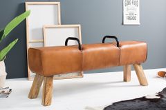 Retro Sitzbank TURNBOCK 134cm mit Echtleder Bezug Mangoholz Bank