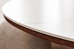 Runder Esstisch UNIQUE 120cm weiß braun Walnussholz Keramik Marmor Säulenfuß