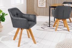 Design Stuhl LOFT antik grau Microfaser drehbar massiv Buchenholz mit Armlehne