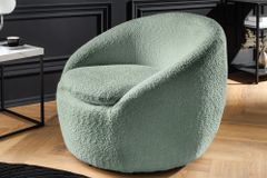 Drehbarer Design Sessel ALPINE salbei Bouclé 360° mit Armlehnen