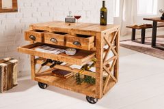 Industrial Barschrank BODEGA 86cm Mangoholz Servierwagen mit Weinregal