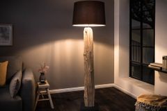 Handmade Stehlampe ROUSILIQUE 180cm schwarz Treibholzlampe Leinenschirm Baumstamm