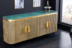 Design Sideboard VENEZIANO 160cm messing grün Marmorplatte Mangoholz Retro