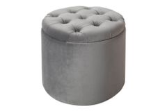 Eleganter Hocker MODERN BAROCK 50cm silbergrau Samt Aufbewahrungkorb