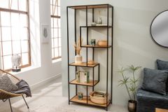 Industrial Bücherregal SLIM LINE 185cm Wildeiche schwarz sechs Regalböden
