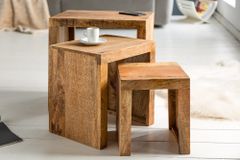 Massives 3er-Set Beistelltische MAKASSAR 45cm Mango natur Massivholz