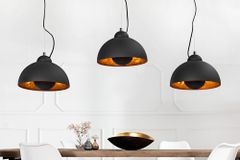 Elegante Hängelampe STUDIO 3 110cm schwarz Blattgold-Optik drei Schirme