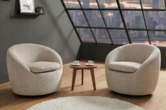 Drehbarer Design Sessel ALPINE beige Chenille Cremona 360° mit Armlehnen