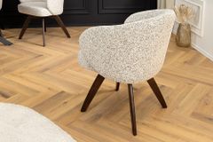 Drehbarer Stuhl WALKÜRE beige Eichenholz mit Taschenfederkern und Armlehne Walnuss