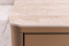 Design Couchtisch SAVOY 120cm grau beige greige Keramik Travertin mit Schublade