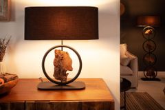 Design Tischlampe ELEMENTS 58cm schwarz Baumwollschirm Fuß mit Massivholz