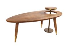 Massivholz Couchtisch GATSBY 110cm braun gold Mango oval rund Beistelltisch 2er Set Retro Design