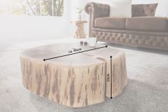 Baumstamm Couchtisch GOA 60cm natur Akazie Massivholz rund mit Rollen Unikat