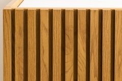 Design Lowboard VICENZA 180cm weiß Keramik natur Eiche Lamellenfront