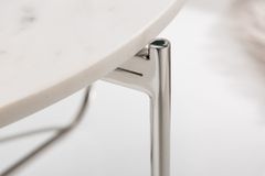 Runder Couchtisch NOBLE 65cm weiß Marmor abnehmbare Tischplatte klappbar silber Metall