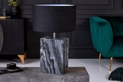 Design Tischlampe NOBLE 55cm schwarz Marmorfuß Stoffschirm