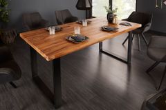 Massivholz Esstisch IRON CRAFT 160cm braun schwarz Sheesham stone finish Industrial