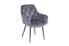 Design Stuhl MILANO grau Samt mit Armlehne Ziersteppung gepolstert schwarze Metallbeine