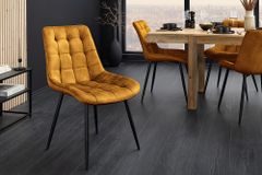 Design Stuhl ROADSTAR senfgelb Samt schwarze Metallbeine