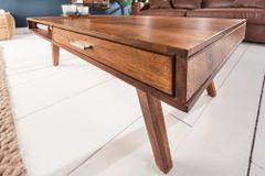 Massivholz Couchtisch RETRO 100cm braun Sheesham stone finish Schubladen handmade