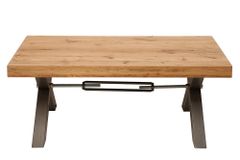 Massivholz Couchtisch THOR 110cm Wildeiche geölt X-Gestell Metall anthrazit Industrial Design