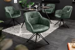 Drehbarer Design Stuhl EUPHORIA dunkelgrün Samt mit Armlehne Metallgestell schwarz