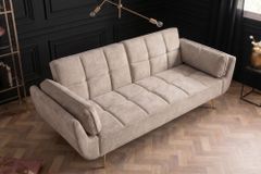 Retro Schlafsofa BOUTIQUE 215cm champagner beige Samt 3-Sitzer mit goldenen Füßen