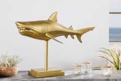 Maritime Skulptur HAI 68cm gold handmade Metall Design Haifisch