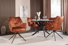 Drehbarer Design Stuhl CONCORD rost braun Samt Taschenfederkern Metallgestell braun