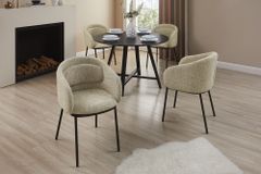 Stilvoller Design Stuhl FLORENZ beige braun Strukturstoff schwarz Metall mit Armlehne