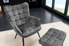Moderner Sessel SCANDINAVIA grau Samt schwarze Metallbeine mit Armlehnen