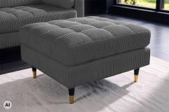 Design Hocker COZY VELVET 80cm grau Cord schwarz mit goldener Metallkappe