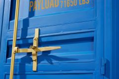 Design Barschrank Container GLOBETROTTER 180cm blau Weinregal Upcycling