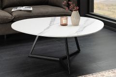 Design Couchtisch MARVELOUS 90cm weiß Marmor Keramik schwarzes Metall