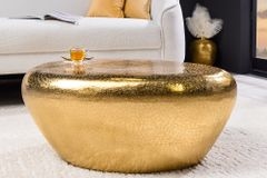 Handgefertigter Couchtisch STONE 75cm gold Metall Hammerschlag Design