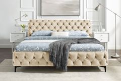 Design Bett MODERN BAROCK 180x200cm champagner Samt Chesterfield Doppelbett