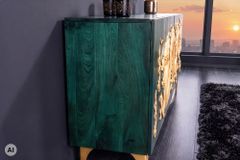 Massives Sideboard DRAGON 180cm türkis gold Mangoholz Metall 3D-Front handmade