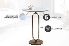 Runder Beistelltisch ELEGANCE 60cm weiß gold antik Marmor Metall Aluminium handmade