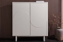 Design Highboard SAVOY 130cm kaschmir weiß Marmor Keramik mit Stauraum und 3D-Front
