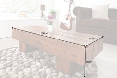Massivholz Design Couchtisch BOLT 100cm braun Sheesham stone finish