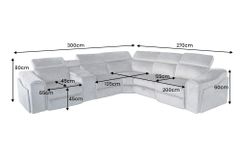 Multifunktionales Ecksofa PRIME 300cm grau Vogue Seiden Samtstoff Relaxfunktion