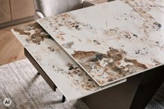 Design Esstisch DIAMOND 180-260cm weiß braun Pandora Keramik Metallgestell bronze
