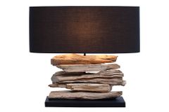 Handgearbeitete Treibholz Lampe RIVERINE 55cm schwarz Leinenschirm Tischleuchte