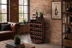 Massives Weinregal BODEGA 80cm coffee braun Pinie Fass-Bartisch für 23 Flaschen