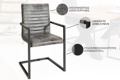 Industrial Freischwinger Stuhl LOFT vintage grau Microfaser mit Armlehne Eisengestell