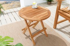 Massiver Gartenbeistelltisch EMPIRE TEAK 50cm natur Teakholz klappbar rund Outdoor
