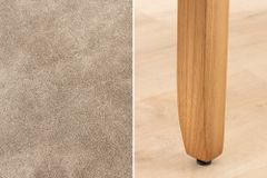 Design Stuhl CASA taupe Microfaser mit Zierknöpfen Massivholzbeine