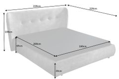 Retro Doppelbett FLORENZ 180x200cm grau Samt Polsterbett Kingsize