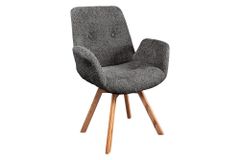 Drehbarer Design Stuhl BALTIC dunkelgrau Bouclé natur Eiche Massivholz mit Armlehne